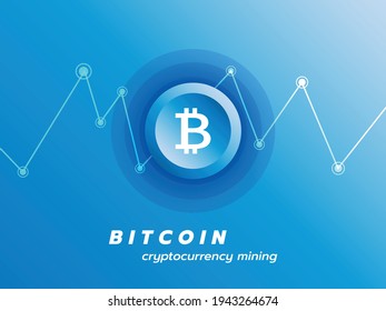 bitcoin concept background with text to cryptocurrency mining on blue color wallpapers minimal pastel arranged circuit line. illustration about graphic design for banner webpage.