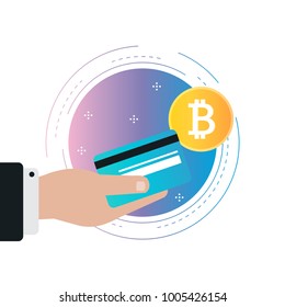 Bitcoin concept. Cryptocurrency and digital money concept. Block chain, finance symbol gradient color vector illustration