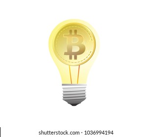 Bitcoin concept cryptocurrency inside a bulb representing an idea in vector graphics