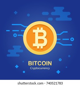 Bitcoin concept. Cryptocurrency logo sigh. Digital money. Block chain, finance symbol. Flat style vector illustration