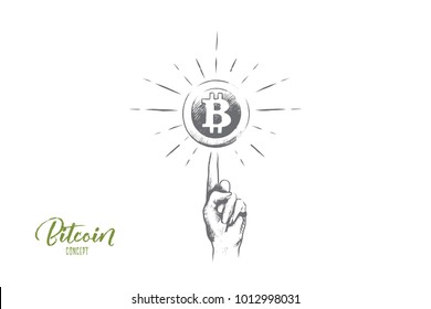 Bitcoin concept. Hand drawn cryptocurrency bitcoin coin - electronic virtual money for web banking. Symbol of digital money isolated vector illustration.