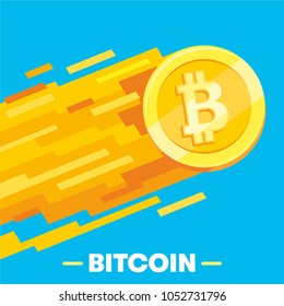 Bitcoin concept, icon set, outline style. Digital money. Block chain, finance symbol. Flat style vector illustration