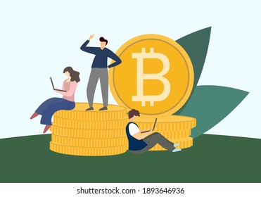 Bitcoin concept; People are interesting in bitcoin and using our own computer to trade and buy bitcoin.