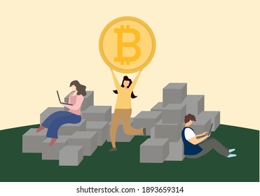 Bitcoin concept; People are interesting in bitcoin and using our own computer to mine, trade and buy bitcoin. Digital currency disruptive.