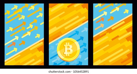 Bitcoin concept, set of templates. Digital money. Block chain, finance symbol. Flat style vector illustration