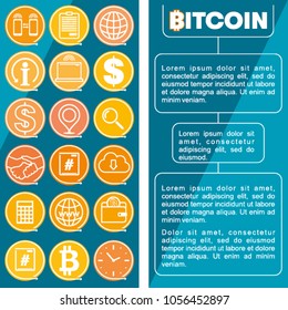 Bitcoin concept, set of templates. Digital money. Block chain, finance symbol. Flat style vector illustration