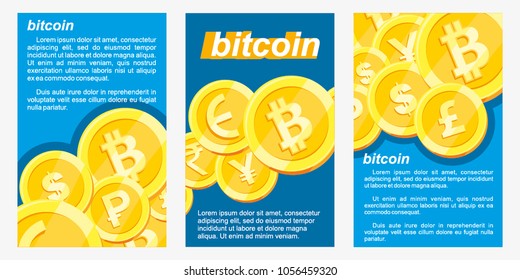Bitcoin concept, set of templates. Digital money. Block chain, finance symbol. Flat style vector illustration