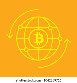 Bitcoin concept. Bitcoin symbol with global icon