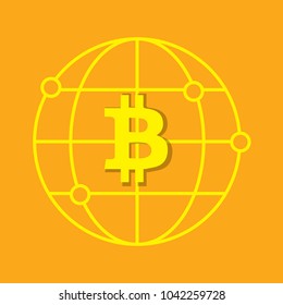 Bitcoin concept. Bitcoin symbol with global icon