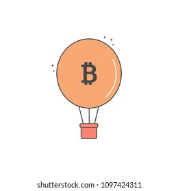 bitcoin concept vector icon illustration with hot air balloon