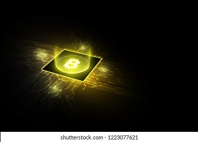 Bitcoin Concepts with Printed Circuits with Bitcoin and Microchip Processors. vector illustration