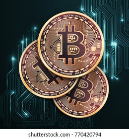 Bitcoin conceptual background with glowing electric lights.