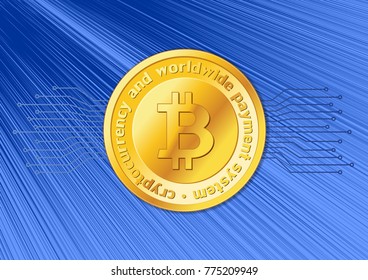 Bitcoin conceptual background with Golden Bitcoin. Vector illustration