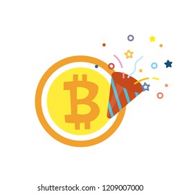 Bitcoin and confetti popper icon vector