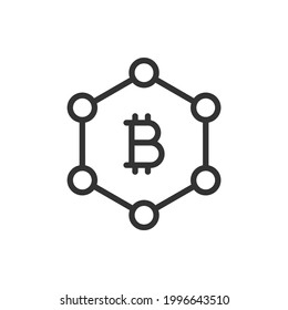 Conexión Bitcoin. Icono de línea de red de dinero aislado en fondo blanco. Ilustración del vector