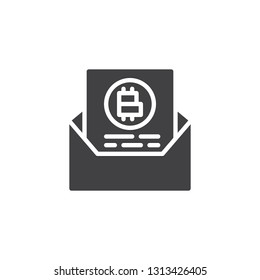 Bitcoin contract message vector icon. filled flat sign for mobile concept and web design. Bitcoin letter with envelope simple glyph icon. Symbol, logo illustration. Pixel perfect vector graphics
