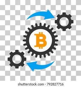Bitcoin Conversion Gears vector pictograph. Illustration style is flat iconic symbol on a chess transparent background.