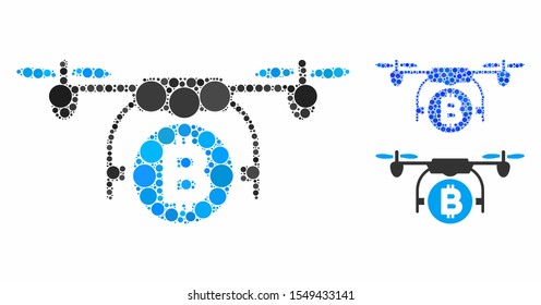 Bitcoin copter composition of round dots in different sizes and color tints, based on Bitcoin copter icon. Vector round dots are united into blue composition.