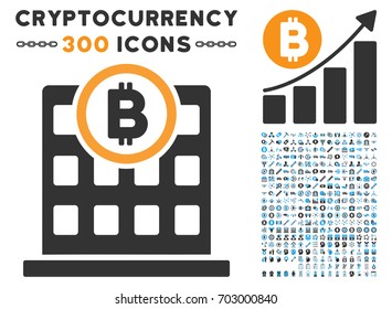 Bitcoin Corporation Building icon with 300 blockchain, cryptocurrency, ethereum, smart contract graphic icons. Vector icon set style is flat iconic symbols.