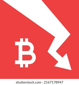 Bitcoin crash, BTC crypto currency falling price. 
