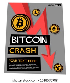 Bitcoin Crash Down Arrow Poster with Bitcoin, Ethereum, Litecoin and Text Box Template 
