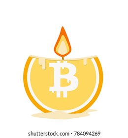 Bitcoin crash and end as burning candle decline concept. Cryptocurrency value fall. 