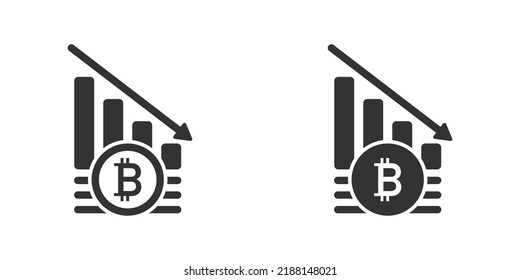Bitcoin crash graph icon. Collapce of crypto market. Currency crisis. Bitcoin graph down icon.