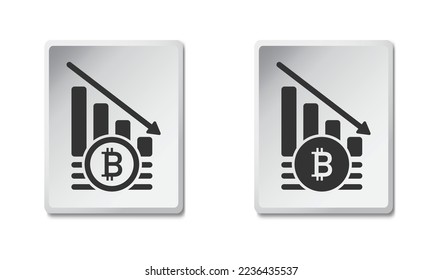 Bitcoin crash graph icon. Collapce of crypto market. Currency crisis. Bitcoin graph down icon.