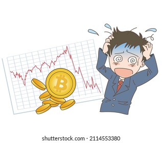 Bitcoin crash graph image - Shocked man