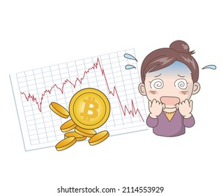 Bitcoin crash graph image - Shocked woman