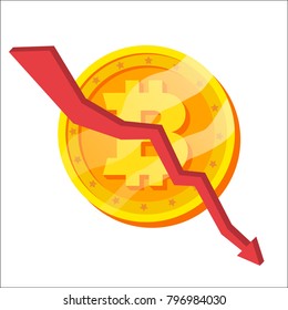 Bitcoin Crash Graph Vector. Bitcoin  Crypto Currency Market Concept. Negative Growth Exchange Trading. Collapse. Panic. Flat Cartoon Illustration
