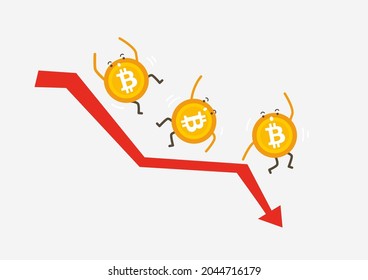 Bitcoin crash graph vector. Bitcoin price drops. Price Market Value Going Down. Cryptocurrency cartoon concept.