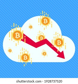Bitcoin crash, investment loss icon. Crypto market down symbol.
