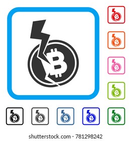 Bitcoin Crash Lightning icon. Flat gray iconic symbol in a blue rounded frame. Black, gray, green, blue, red, orange color versions of Bitcoin Crash Lightning vector.