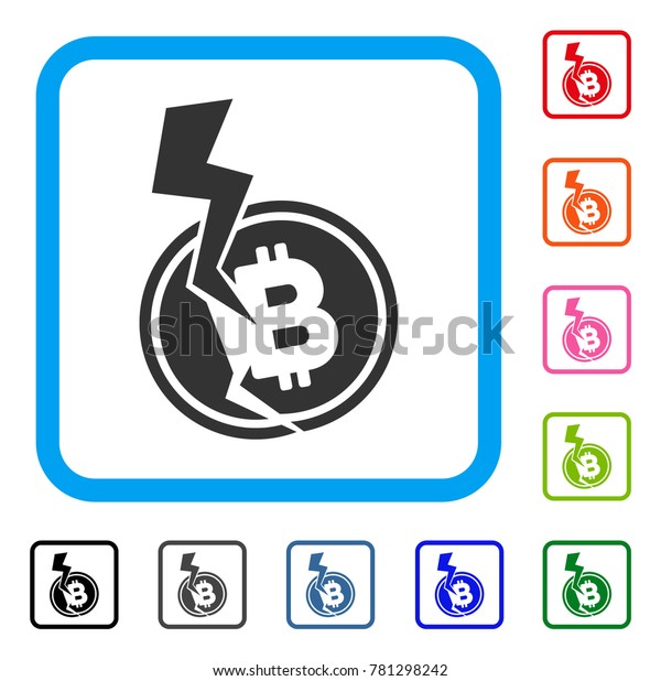 Bitcoin Crash Lightning\
icon. Flat gray iconic symbol in a blue rounded frame. Black, gray,\
green, blue, red, orange color versions of Bitcoin Crash Lightning\
vector.