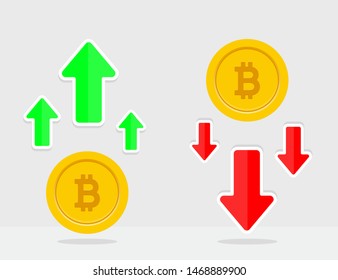 Bitcoin Crash vector. The Fallen In Price Bitcoin. cryptocurrency crash vector. Bankrupt Bitcoin. Money loss vector. cryptocurrency crisis