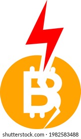 Ilustración del vector de choque de bitcoin. Un diseño de ilustración plana del icono de caída de bitcoin en un fondo blanco.
