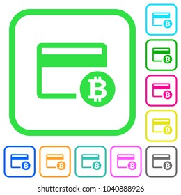 Bitcoin credit card vivid colored flat icons in curved borders on white background