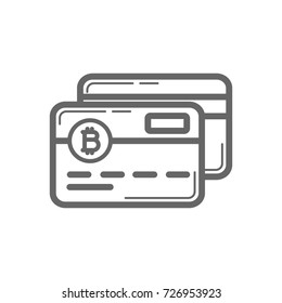 Bitcoin credit and cash plastic card line icon. Cryptocurrency bitcoin payment concept. Linear vector icon isolated on white transparent background.