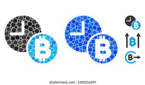 Bitcoin credit clock composition of circle elements in various sizes and color tints, based on Bitcoin credit clock icon. Vector circle elements are combined into blue composition.