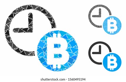 Bitcoin credit clock composition of joggly items in different sizes and color tinges, based on Bitcoin credit clock icon. Vector inequal items are composed into collage.