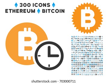 Bitcoin Credit Clock icon with 300 blockchain, cryptocurrency, ethereum, smart contract design elements. Vector pictograph collection style is flat iconic symbols.