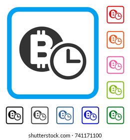 Bitcoin Credit Clock icon. Flat grey pictogram symbol in a light blue rounded rectangle. Black, gray, green, blue, red, orange color variants of Bitcoin Credit Clock vector.