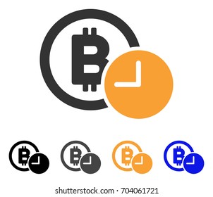 Bitcoin Credit Clock icon. Vector illustration style is flat iconic symbol with black, gray, orange, blue color variants. Designed for web and software interfaces.