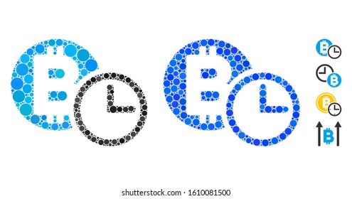 Bitcoin credit clock mosaic of filled circles in various sizes and color hues, based on Bitcoin credit clock icon. Vector filled circles are composed into blue composition.