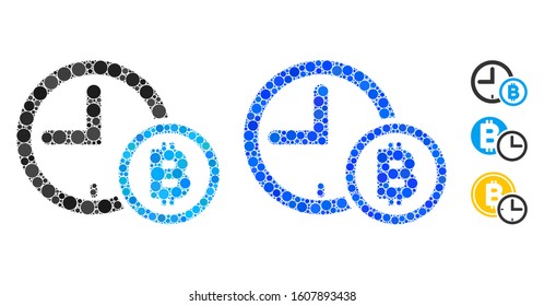 Bitcoin credit clock mosaic of small circles in various sizes and shades, based on Bitcoin credit clock icon. Vector filled circles are combined into blue mosaic.