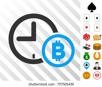 Bitcoin Credit Clock pictograph with bonus gambling symbols. Vector illustration style is flat iconic symbols. Designed for casino gui.