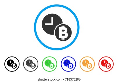 Bitcoin Credit Clock rounded icon. Style is a flat bitcoin credit clock gray symbol inside light blue circle with black, gray, green, blue, red, orange versions.