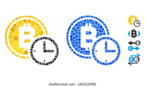 Bitcoin credit time mosaic of small circles in different sizes and color tones, based on Bitcoin credit time icon. Vector small circles are united into blue mosaic.