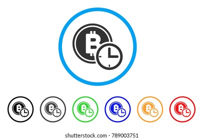 Bitcoin Credit Time rounded icon. Style is a flat grey symbol inside light blue circle with bonus color versions. Bitcoin Credit Time vector designed for web and software interfaces.